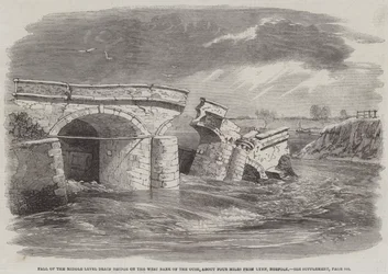 Einsturz der Middle Level Drain Brücke am Westufer der Ouse, etwa vier Meilen von Lynn, Norfolk